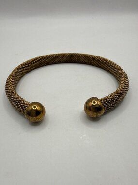 Gold Mesh Rope Cuff Bracelet Polished Ball Ends Bangle Boho Luxe Minimalist OS